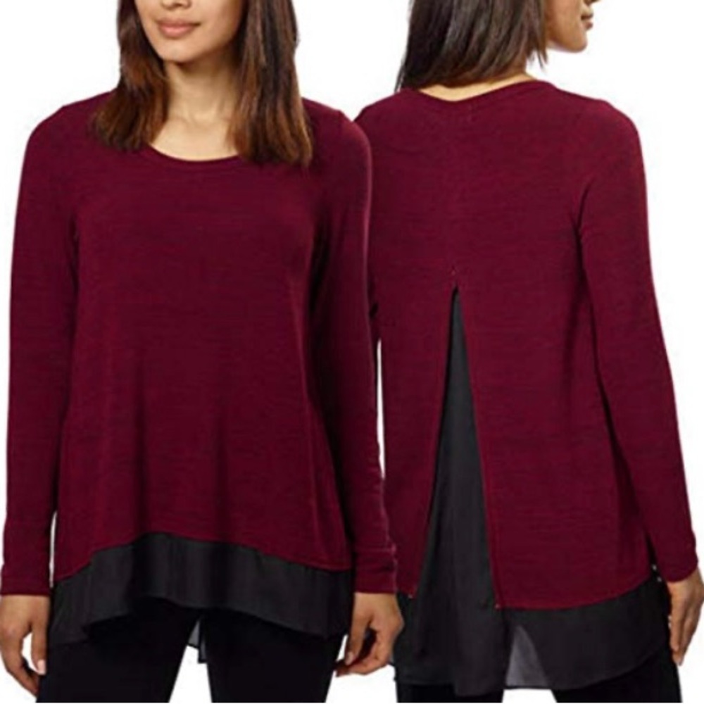 Lili’s Closet Tunic With Chiffon Hem Wine Heather Size L - Picture 4 of 10